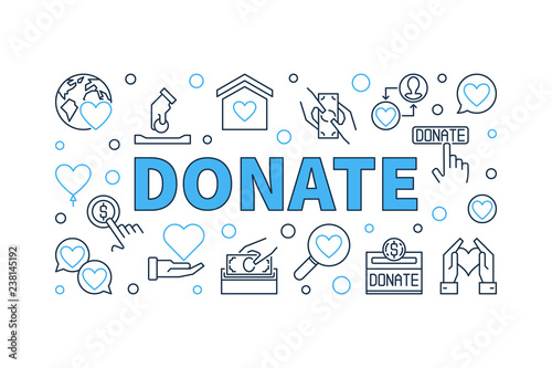 Donate vector concept modern horizontal illustration in thin line style