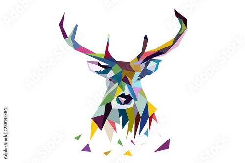 colored Deer. polygon style. great horn