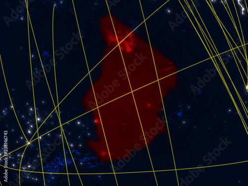 Chad from space on model of planet Earth at night with networks. Detailed planet surface with city lights. photo