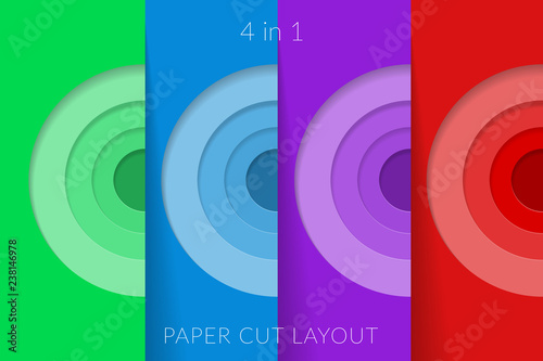 Paper cut abstract circle shape.Four in one set.