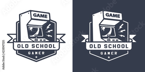 Retro acrade game machine badge
