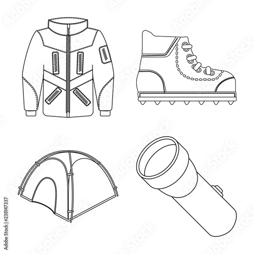 Vector illustration of mountaineering and peak symbol. Set of mountaineering and camp vector icon for stock.