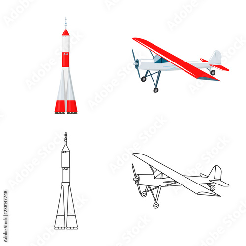 Isolated object of plane and transport sign. Set of plane and sky stock symbol for web.