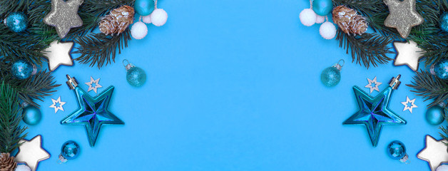 Blue christmas holidays decoration on a blue background