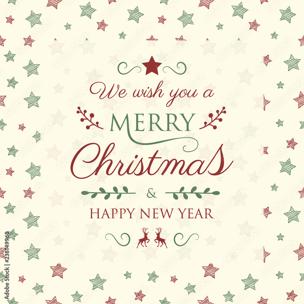 Merry Christmas and Happy New Year - calligraphy in retro style with ornaments. Vector.