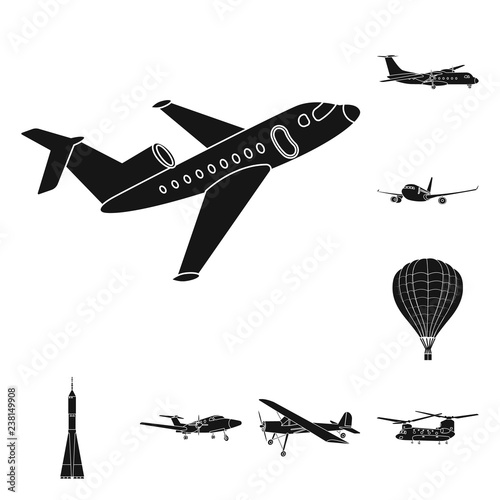 Vector illustration of plane and transport icon. Collection of plane and sky stock symbol for web.