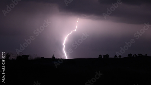 A lightening bolt during a storm in the Andes mountains, Ayacucho, Peru