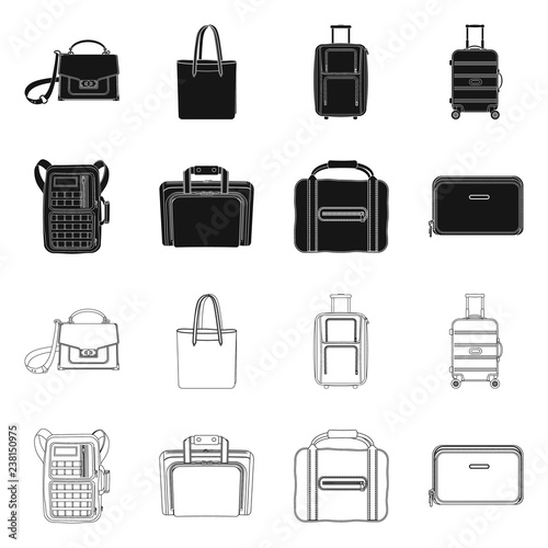 Isolated object of suitcase and baggage symbol. Set of suitcase and journey stock vector illustration.