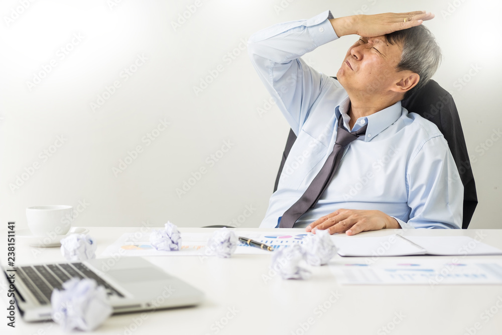 Depressed failure and tired businessman late sad and solving problem in office. in meeting room. stressed and worried at work crisis concept Depressed failure and tired businessman late sad and solving problem in office. in meeting room. stressed and worried at work crisis concept
