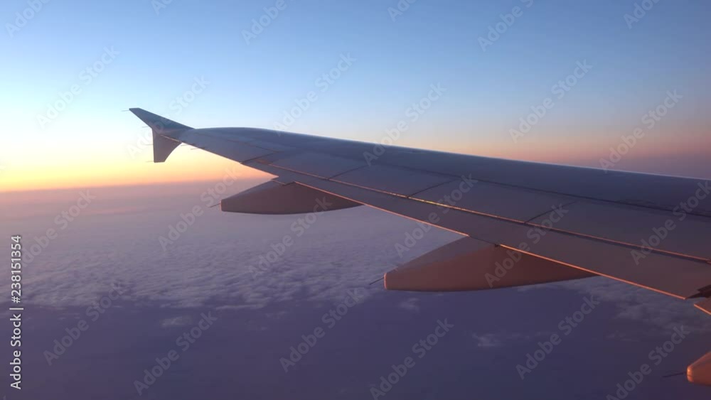 Wing of a airplane in the morning Wing of a airplane in the morning