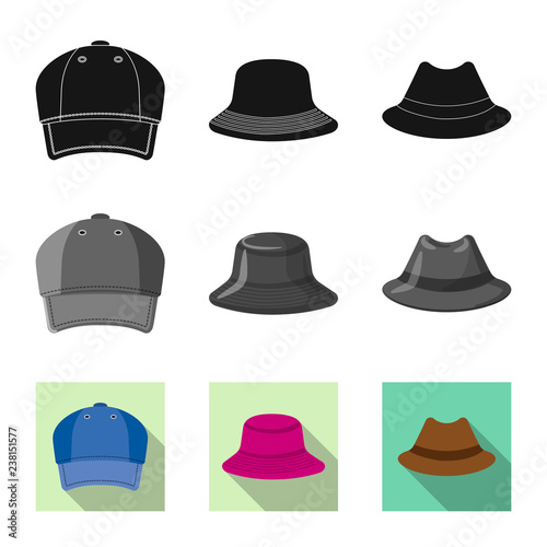 Vector illustration of headgear and cap sign. Set of headgear and accessory stock vector illustration.