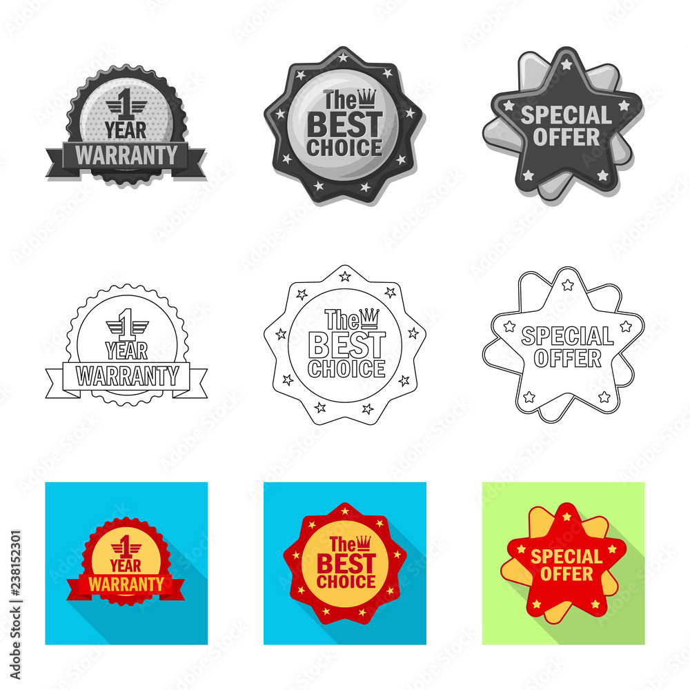 Vector illustration of emblem and badge sign. Set of emblem and sticker vector icon for stock.