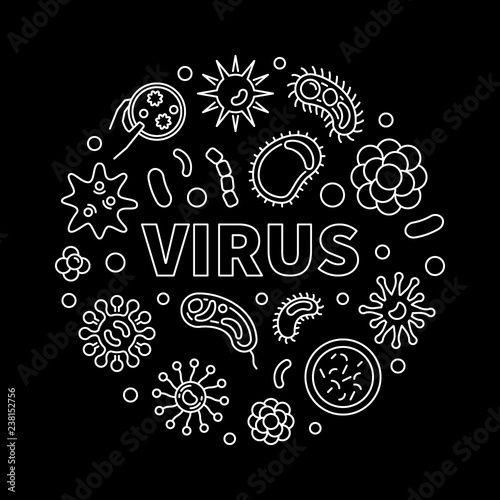 Virus round vector concept illustration in outline style on dark background photo