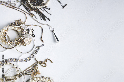 Women's jewelry on white background photo