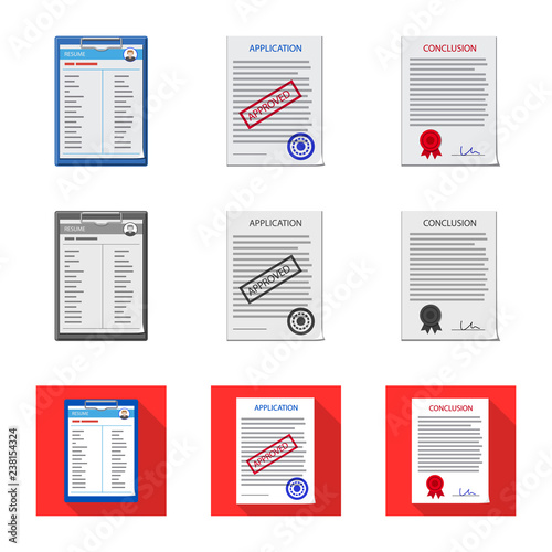 Vector design of form and document symbol. Set of form and mark stock vector illustration.