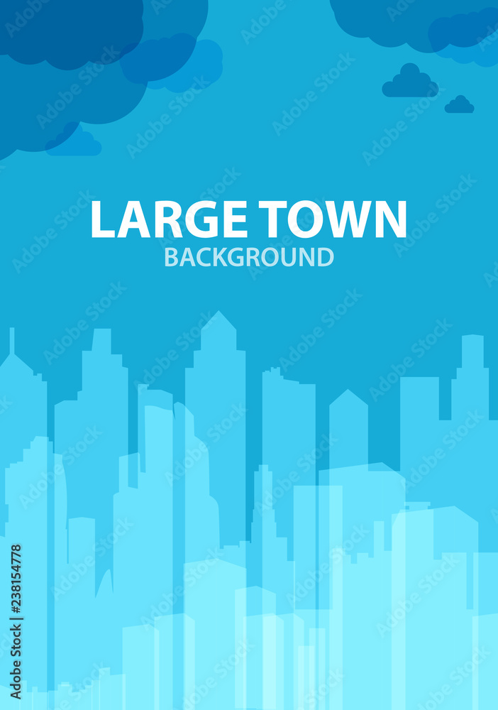 Blue Background for poster large town or design template. Multilayer Silhouette of a night city. The center of the town - Vector illustration.