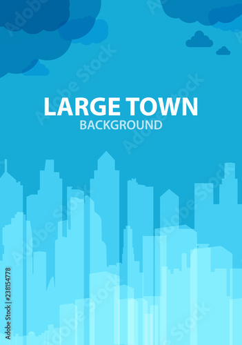 Blue Background for poster large town or design template. Multilayer Silhouette of a night city. The center of the town - Vector illustration.