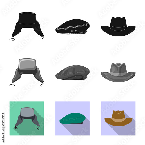Isolated object of headgear and cap sign. Collection of headgear and accessory stock vector illustration.