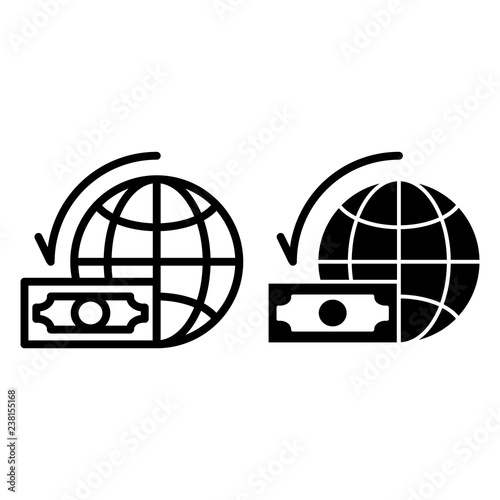 Dollar with world globe line and glyph icon. Money and planet vector illustration isolated on white. Global budget outline style design, designed for web and app. Eps 10.
