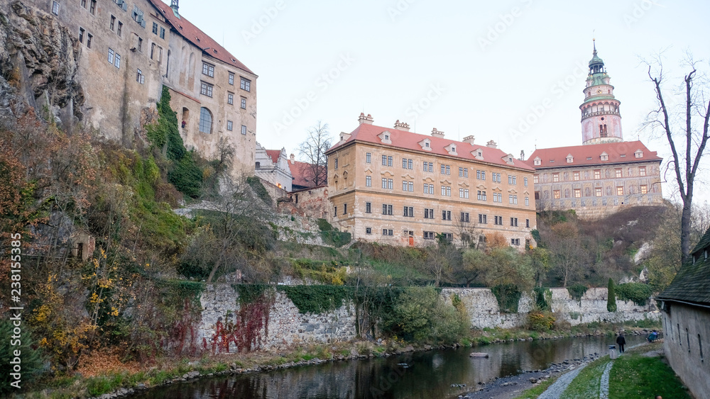 Cesky Krumlov castle, a castle located in the city of Cesky Krumlov in the Czech Republic. Currently the castle is listed as a national heritage site and thus serves as a major tourist attraction. 