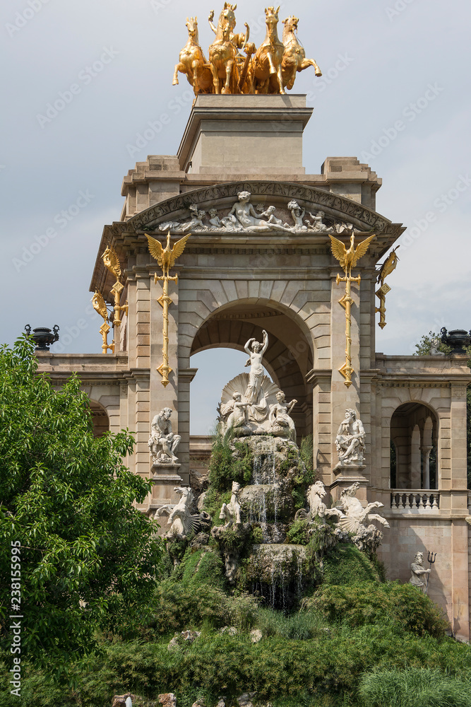 Spain. Barcelona Park Citadel. The cascade arch with Aurora's Chariot and Venus sink