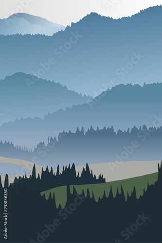 Fototapeta Naklejka Na Ścianę i Meble -  illustration of mountain forest vector