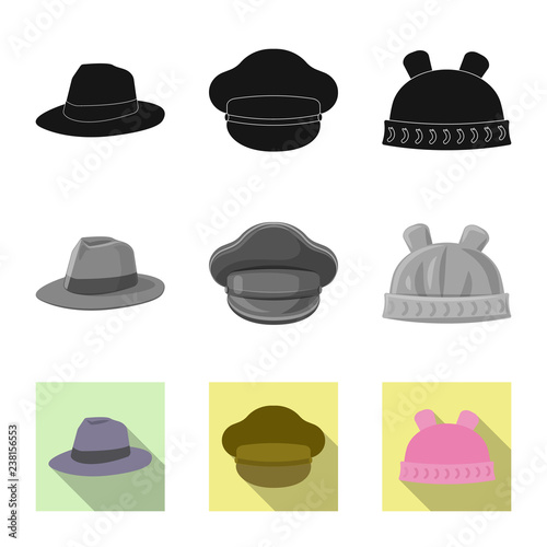 Vector design of headgear and cap logo. Collection of headgear and accessory stock symbol for web.