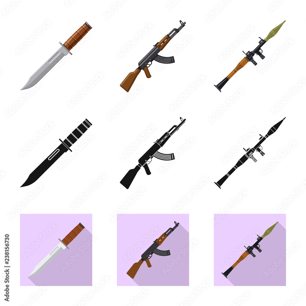 Vector design of weapon and gun icon. Collection of weapon and army vector icon for stock. Vector design of weapon and gun icon. Collection of weapon and army vector icon for stock.