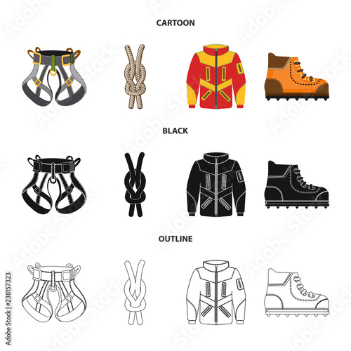 Vector design of mountaineering and peak symbol. Set of mountaineering and camp stock symbol for web.