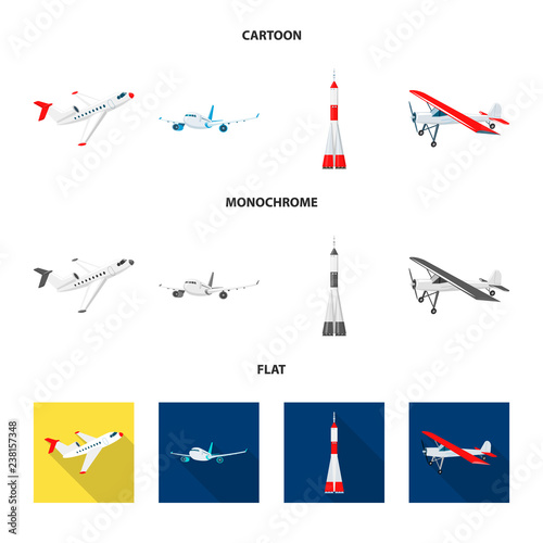 Isolated object of plane and transport sign. Collection of plane and sky stock symbol for web.