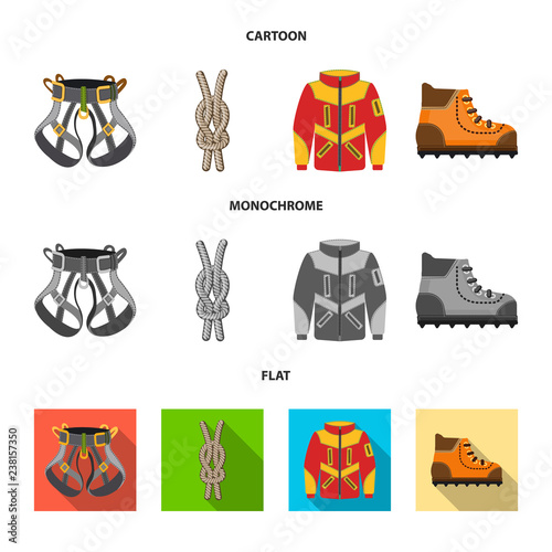 Vector illustration of mountaineering and peak icon. Set of mountaineering and camp vector icon for stock.
