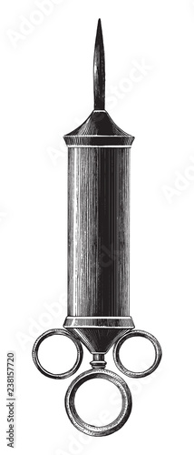 Antique of medicine syringe illustration engraving vintage style isolated on white background