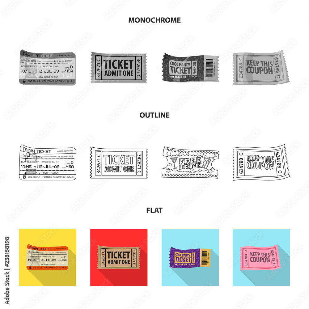 Fototapeta premium Vector illustration of ticket and admission icon. Set of ticket and event vector icon for stock.
