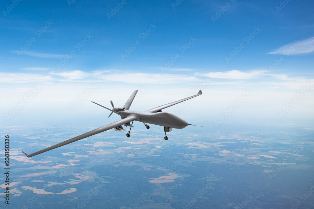 Unmanned aircraft patrol air sky at high altitude. - obrazy, fototapety, plakaty 