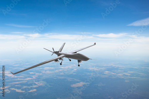 Unmanned aircraft patrol air sky at high altitude.