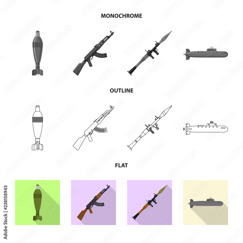 Isolated object of weapon and gun sign. Collection of weapon and army stock symbol for web.