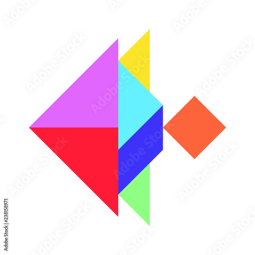 Color tangram puzzle in fish shape on white background (Vector)
