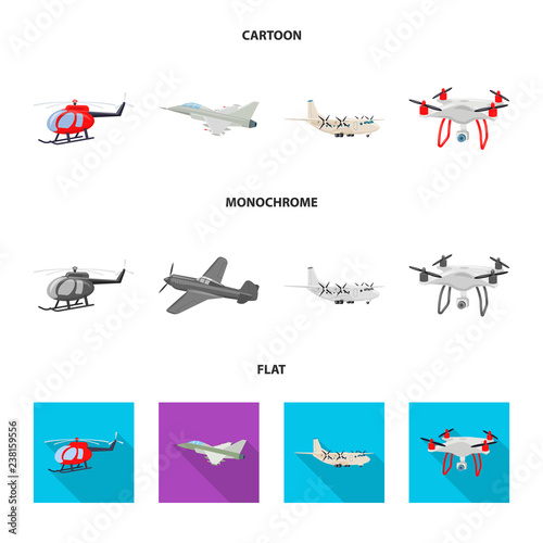 Vector design of plane and transport logo. Set of plane and sky stock symbol for web.