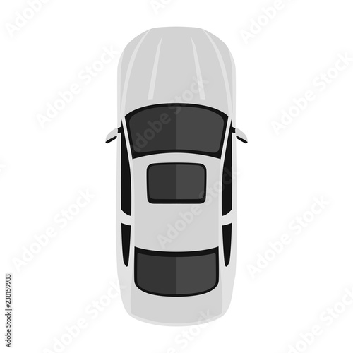 Car from above, top view. Cute cartoon car with shadows. Modern urban civilian vehicle. One of the collection or set. Simple icon or logo. Realistic design. Flat style vector illustration.