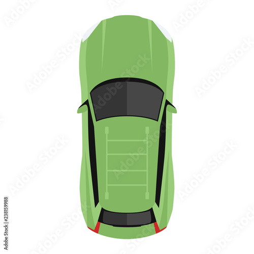 Car from above, top view. Cute cartoon car with shadows. Modern urban civilian vehicle. One of the collection or set. Simple icon or logo. Realistic design. Flat style vector illustration.