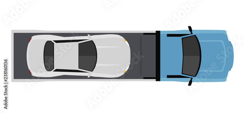 Wrecker car from above, top view. Cute cartoon transport with shadows. Modern urban vehicle. One of the collection or set. Simple icon or logo. Realistic design. Flat style vector illustration.