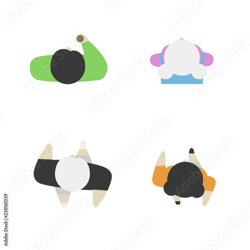 Set of people from above, top view. Simple style. Flat design vector illustration. Staying and walking different men and women.