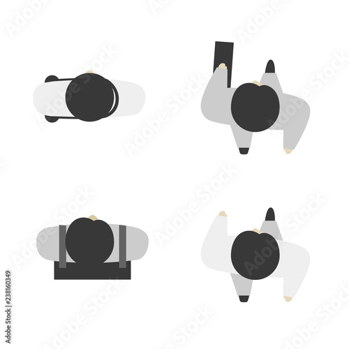 Set of people from above, top view. Simple style. Flat design vector illustration. Staying and walking different men and women. Businessman with suitcase and beg.