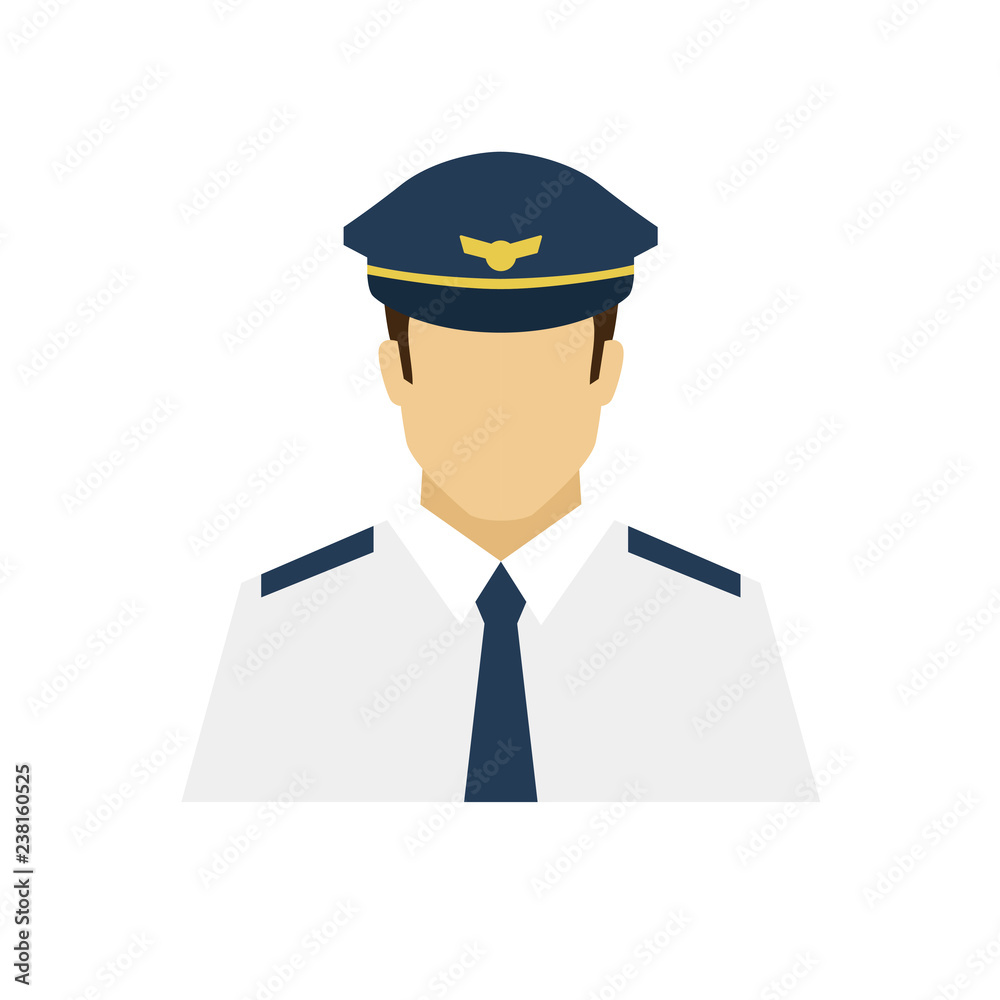 Pilot avatar icon. Profession logo. Male character. A man in professional clothes. People specialists. Flat simple vector illustration.