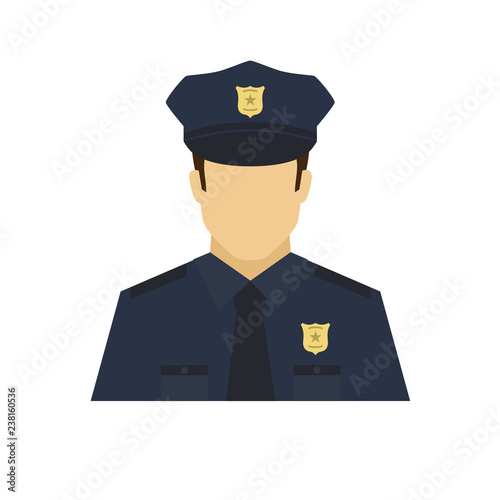 Policeman avatar icon. Profession logo. Male character. A man in professional clothes. People specialists. Flat simple vector illustration.