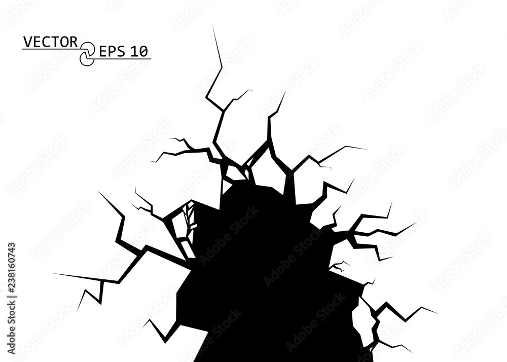 Cracks. The Destruction, The Abyss. Vector decorative element on isolated background.