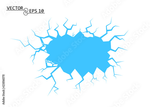 Blue ice cracks. The Destruction, The Abyss. Vector element isolated on white background.