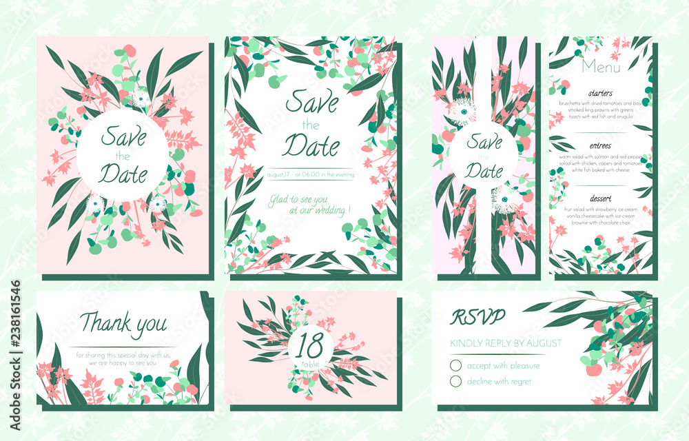 Invite Templates Set with Eucalyptus. Invite Templates Set with Eucalyptus.