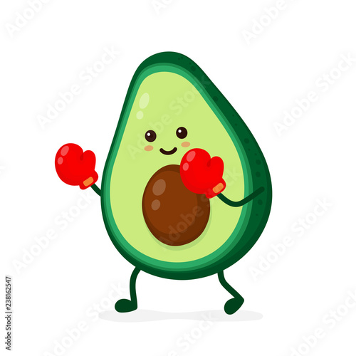 Cute smiling strong avocado fighting