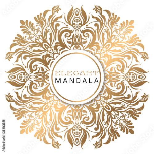Vector round circle. Mandala style. Decorative element with gold.
